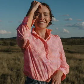 Neon Pink Gingham Frill Collared Blouse