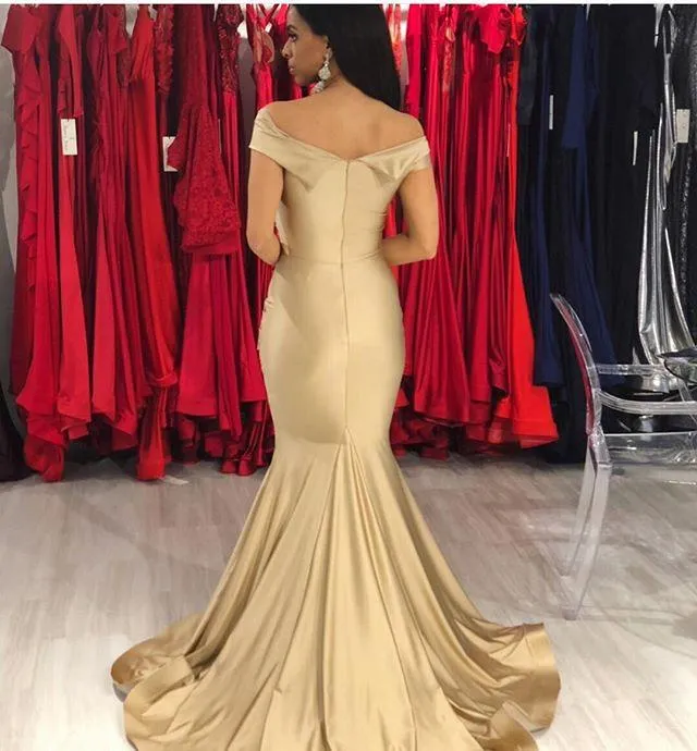 Off Shoulder Long Mermaid Gold Bridesmaid Dresses