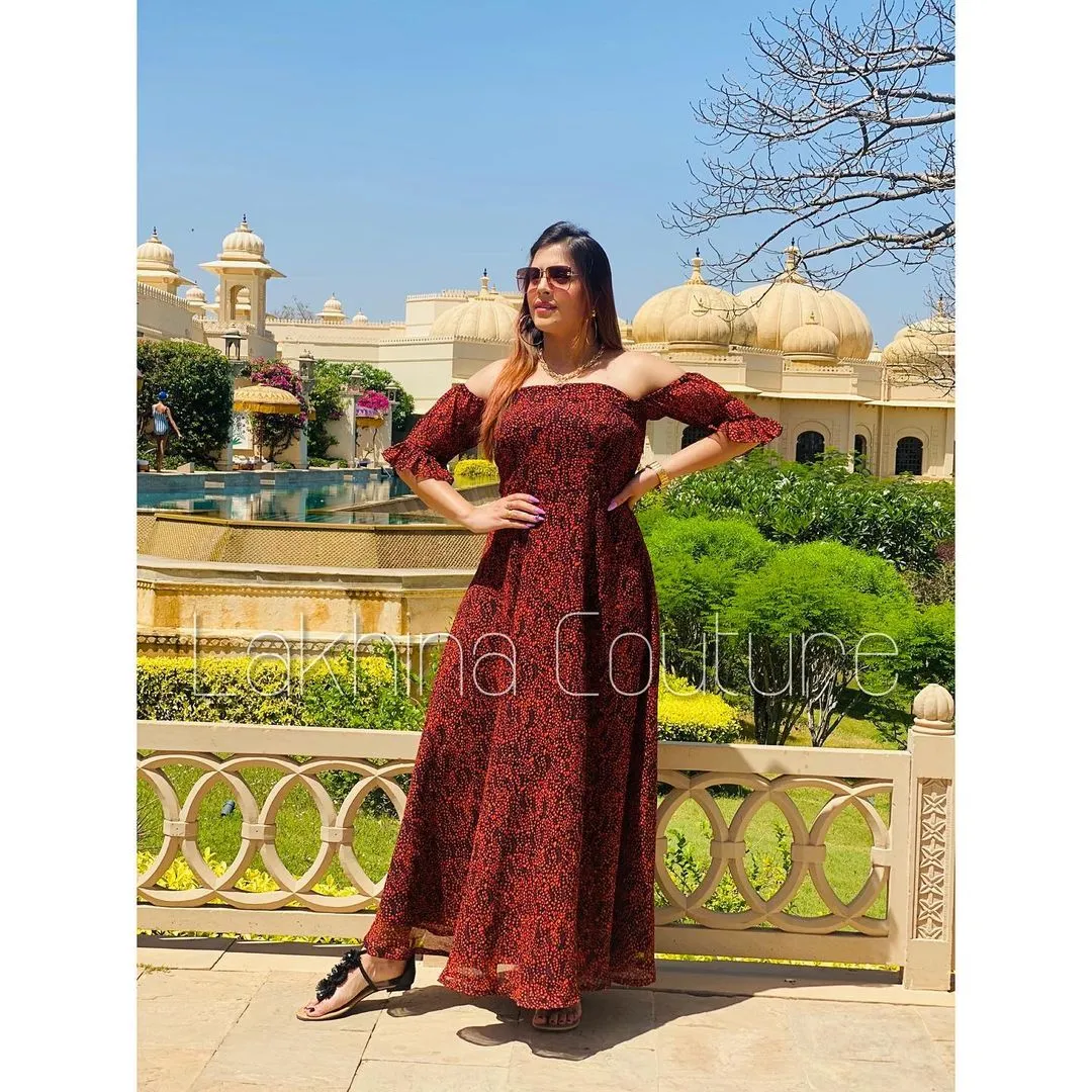 Orange Off Shoulder Maxi