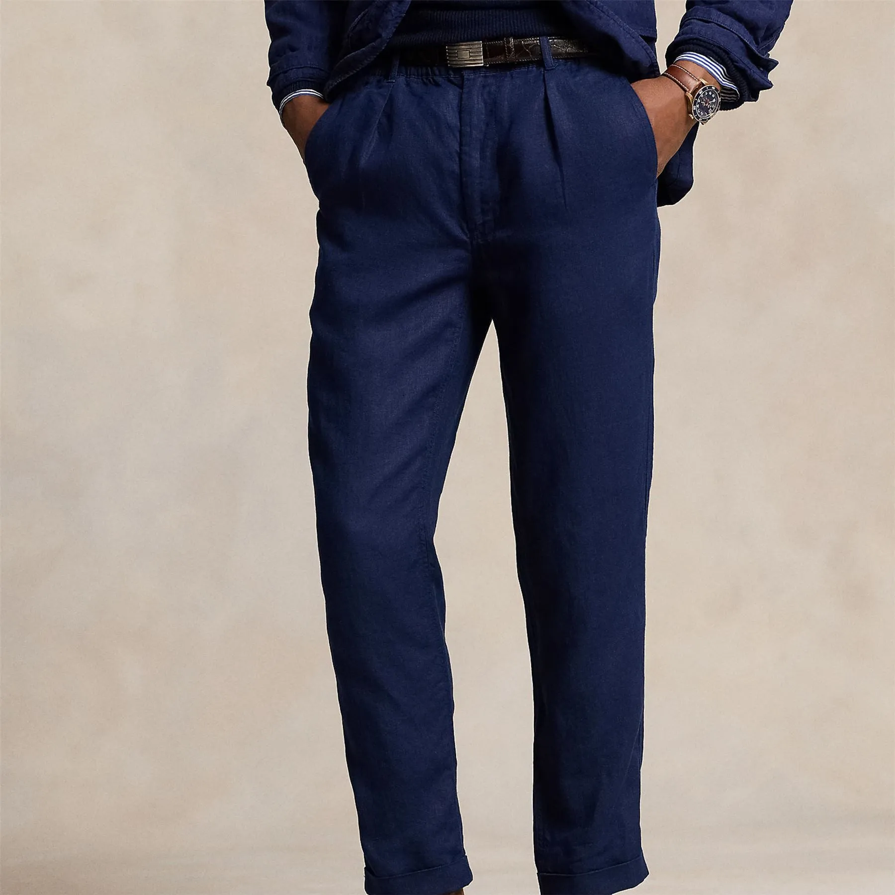 Polo Prepster Slim Tapered Linen Pants Navy - AW24