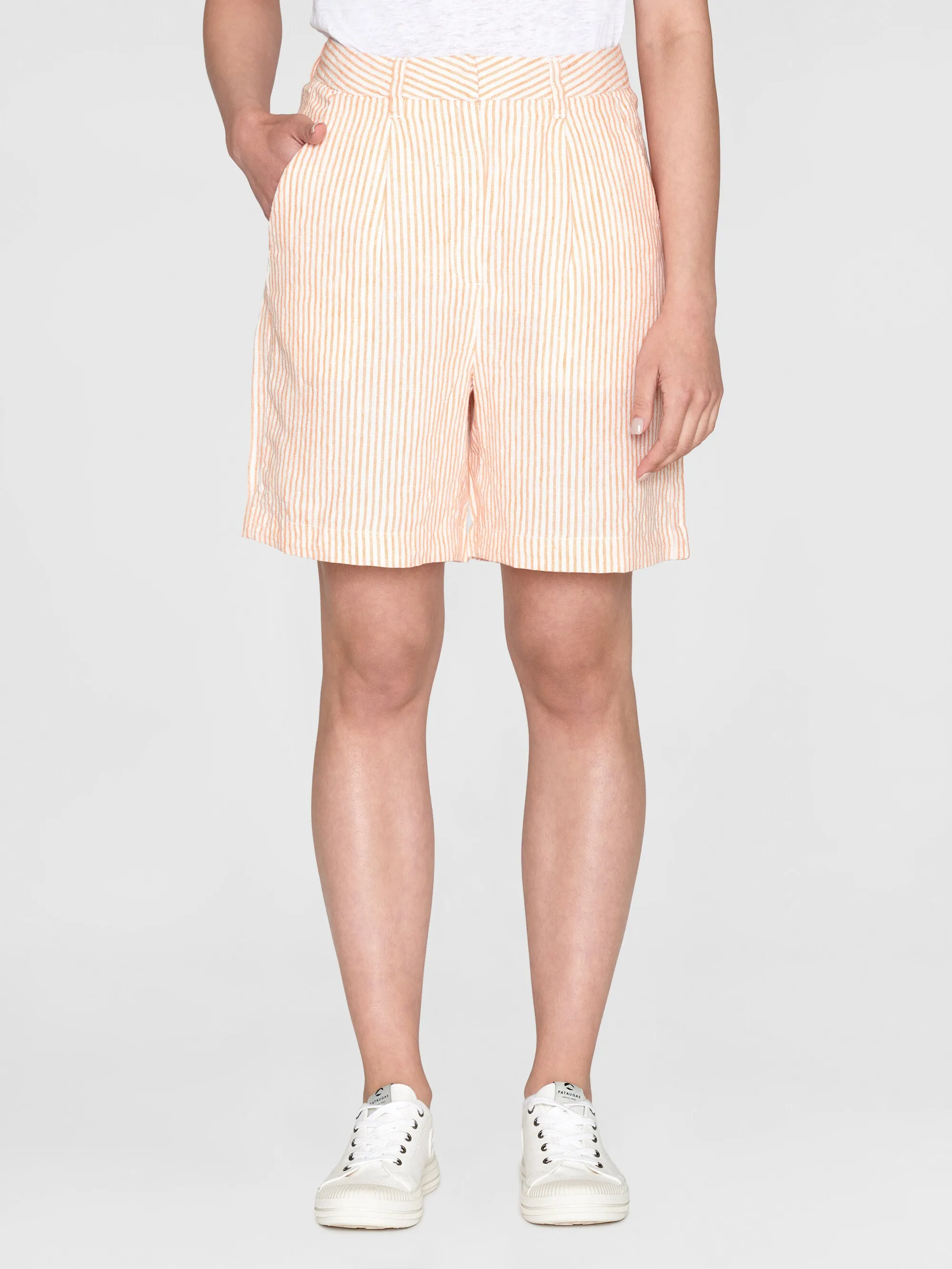 POSEY wide high-rise striped linen shorts - GOTS/Vegan - Orange