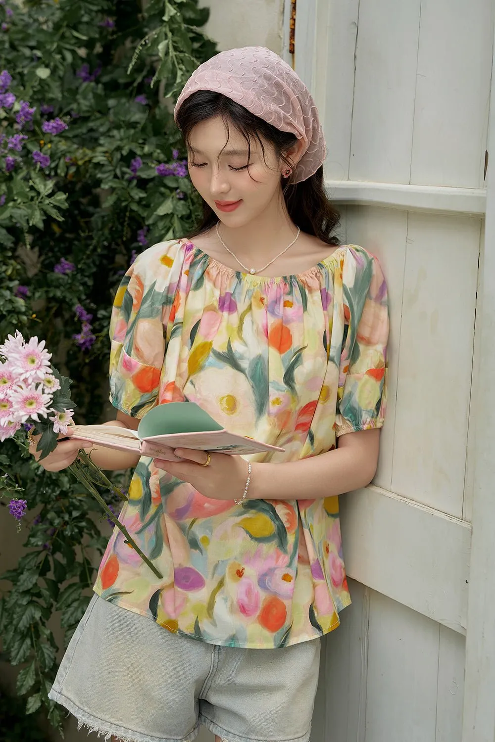 Puff Sleeve Floral Blouse for Women