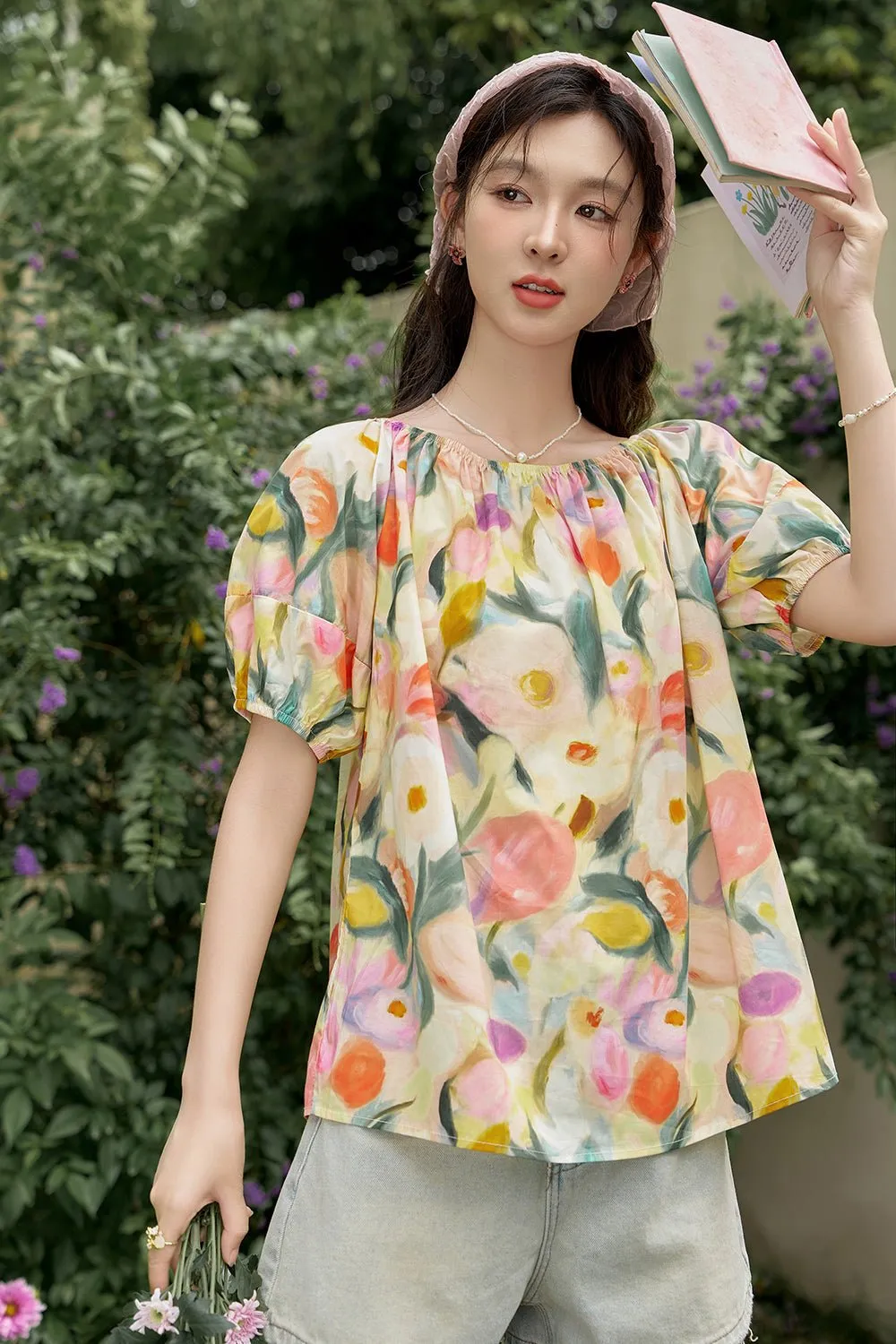 Puff Sleeve Floral Blouse for Women