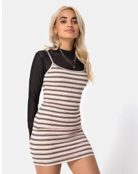 Saleh Bodycon Dress in Rib Stripe Cream Black and Tan