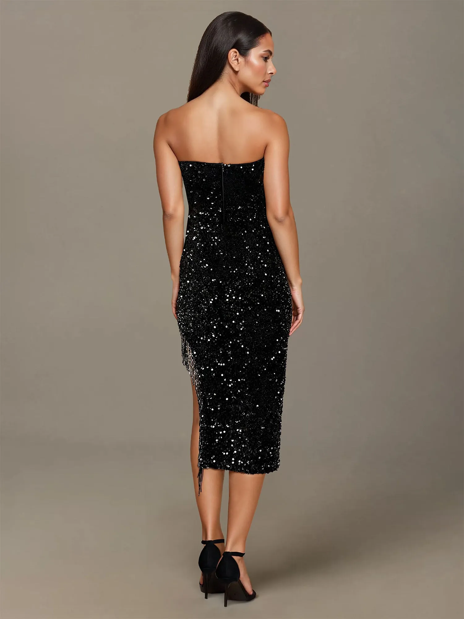 Sleeveless Velvet Sequin Midi Dress