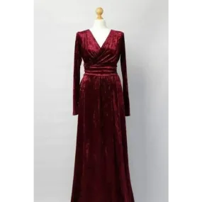 Stylish Maroon Long Velvet Dress For Women