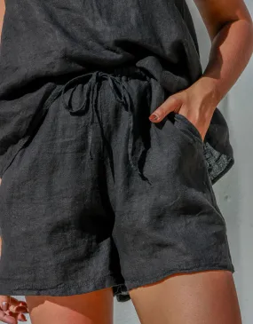 Tara Italian Linen Shorts Black