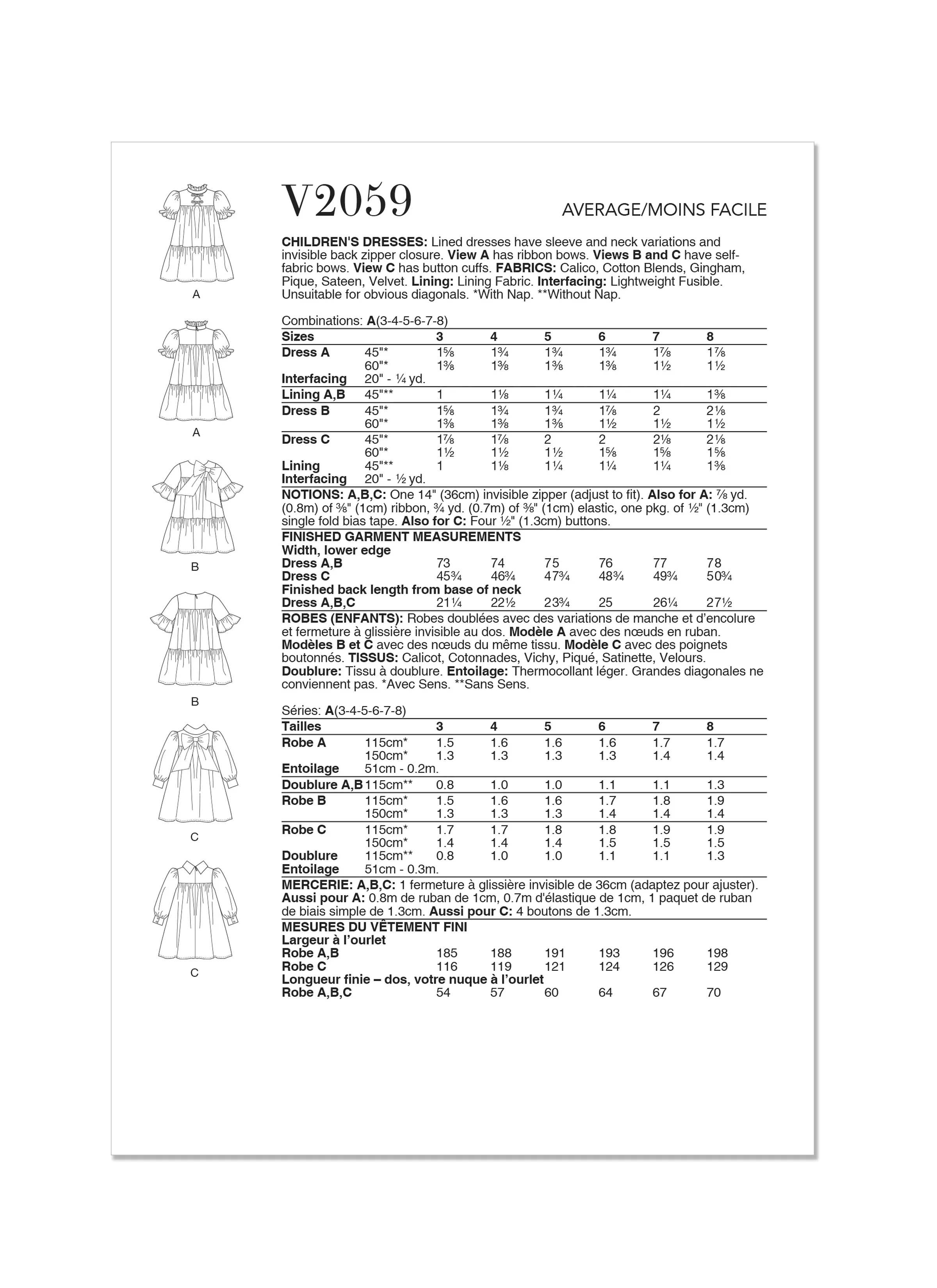 Vogue Sewing Pattern 2059 Children's Dresses