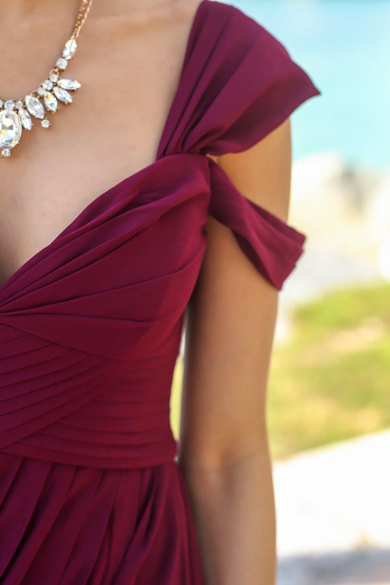 Wine Off Shoulder Maxi Dress