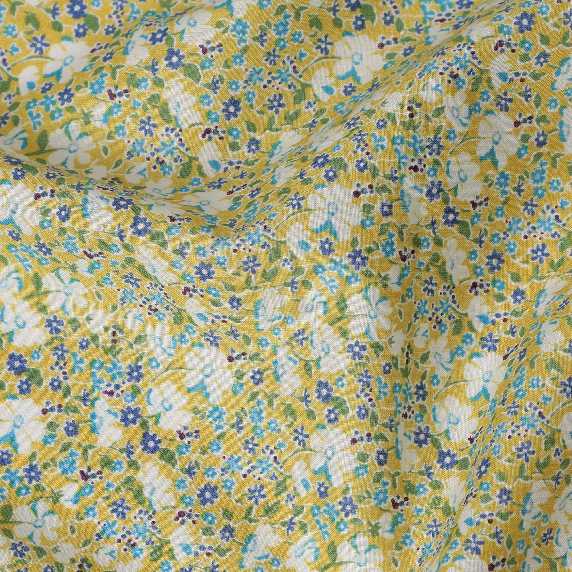 Yellow and White Floral Cotton Lawn Digital Print Fabric - 110 cm Width-D21242